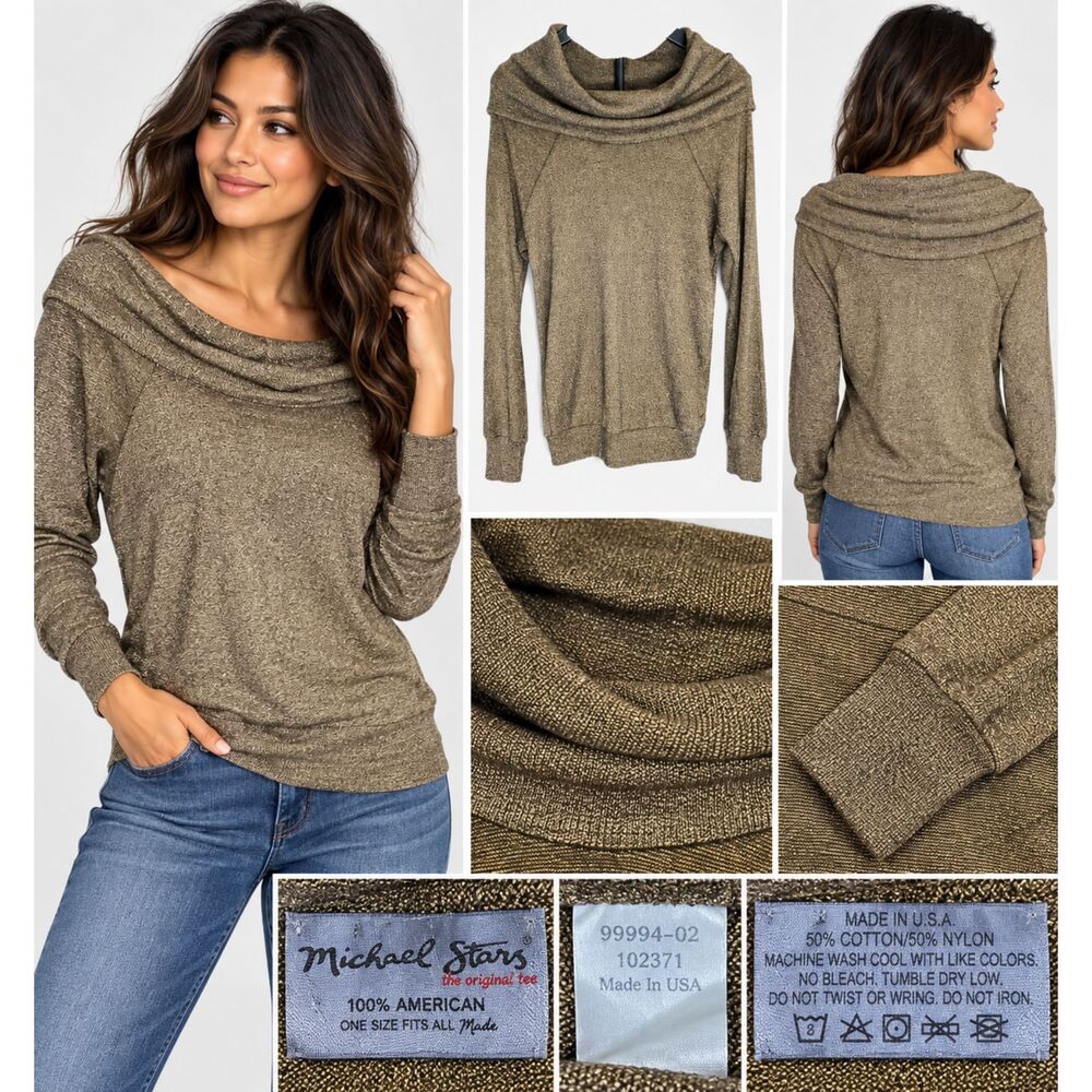 Michael Stars Vintage Y2K Cowl Neck Metallic Sweater One Size Made USA